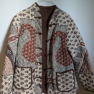 Women's Patterned Teddy Jacket - Brown and Cream